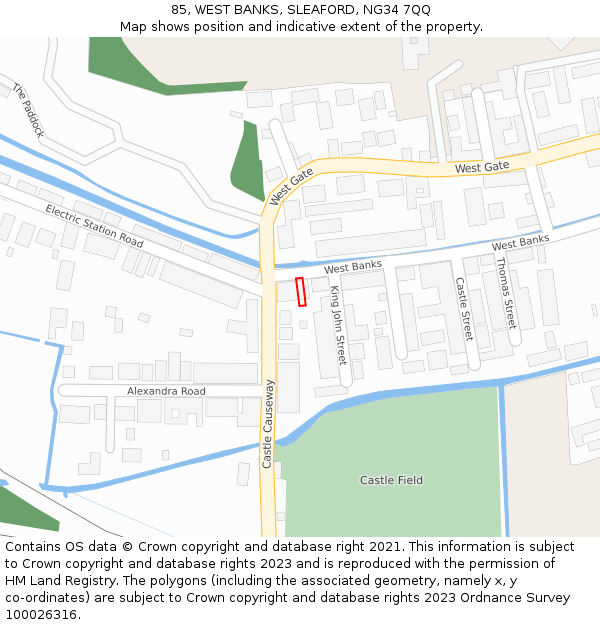 85, WEST BANKS, SLEAFORD, NG34 7QQ: Location map and indicative extent of plot