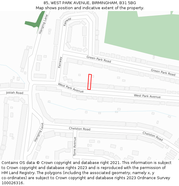 85, WEST PARK AVENUE, BIRMINGHAM, B31 5BG: Location map and indicative extent of plot