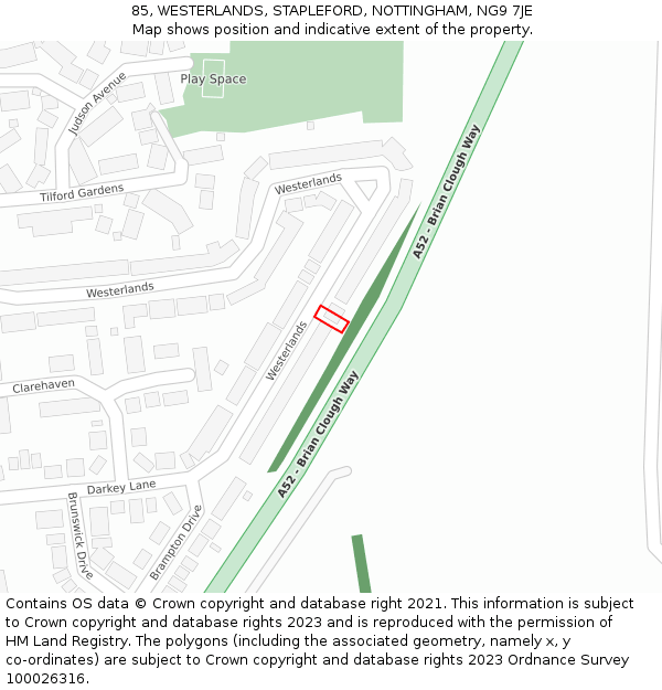 85, WESTERLANDS, STAPLEFORD, NOTTINGHAM, NG9 7JE: Location map and indicative extent of plot