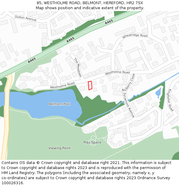 85, WESTHOLME ROAD, BELMONT, HEREFORD, HR2 7SX: Location map and indicative extent of plot