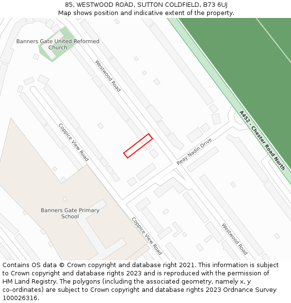 85, WESTWOOD ROAD, SUTTON COLDFIELD, B73 6UJ: Location map and indicative extent of plot