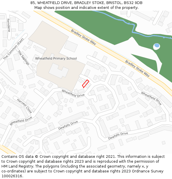 85, WHEATFIELD DRIVE, BRADLEY STOKE, BRISTOL, BS32 9DB: Location map and indicative extent of plot