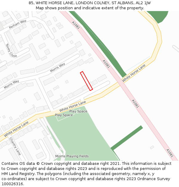 85, WHITE HORSE LANE, LONDON COLNEY, ST ALBANS, AL2 1JW: Location map and indicative extent of plot