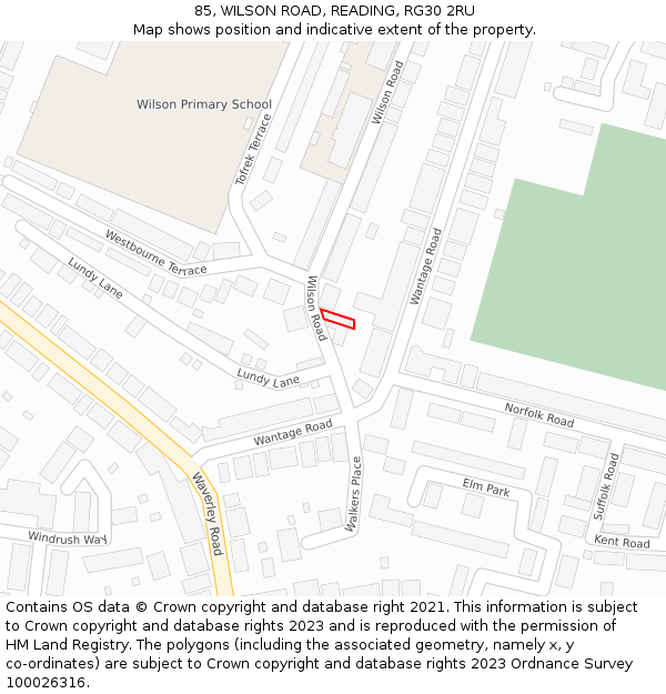 85, WILSON ROAD, READING, RG30 2RU: Location map and indicative extent of plot