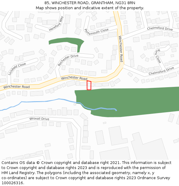 85, WINCHESTER ROAD, GRANTHAM, NG31 8RN: Location map and indicative extent of plot