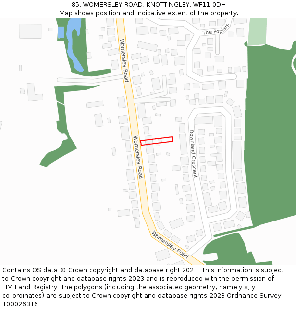 85, WOMERSLEY ROAD, KNOTTINGLEY, WF11 0DH: Location map and indicative extent of plot