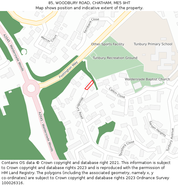 85, WOODBURY ROAD, CHATHAM, ME5 9HT: Location map and indicative extent of plot