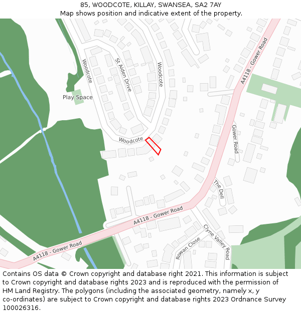 85, WOODCOTE, KILLAY, SWANSEA, SA2 7AY: Location map and indicative extent of plot
