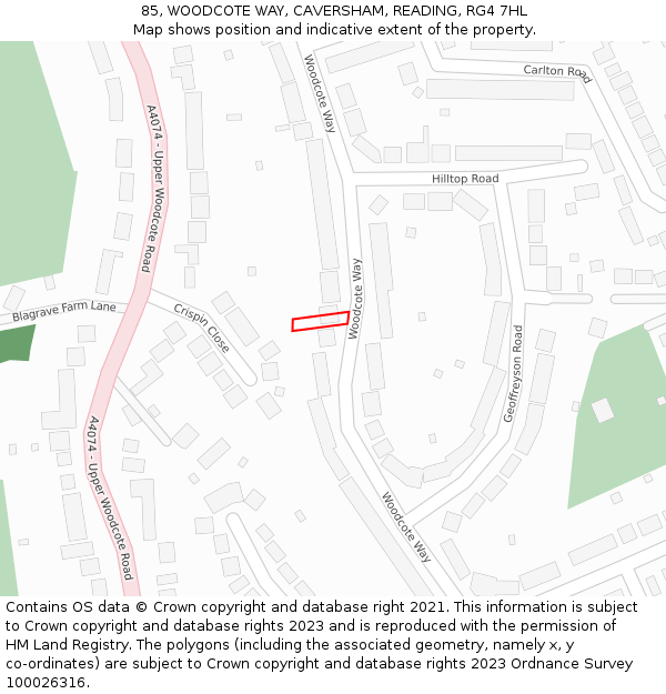 85, WOODCOTE WAY, CAVERSHAM, READING, RG4 7HL: Location map and indicative extent of plot