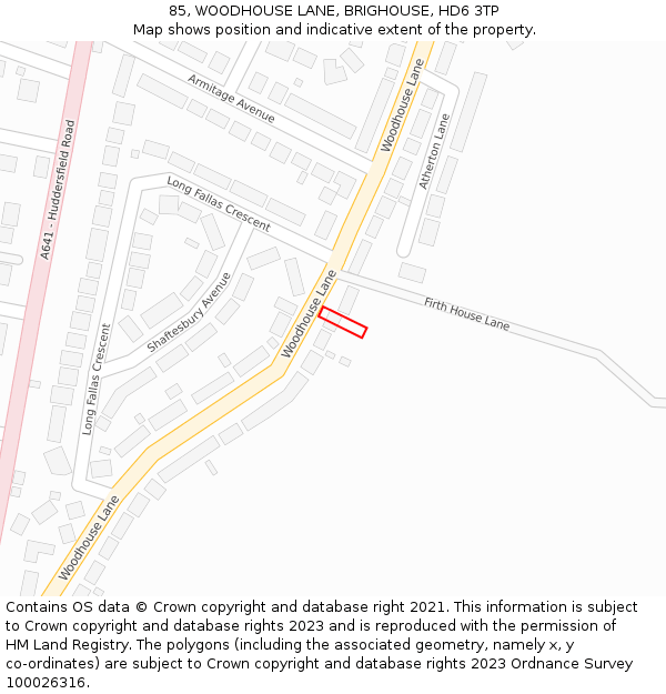 85, WOODHOUSE LANE, BRIGHOUSE, HD6 3TP: Location map and indicative extent of plot