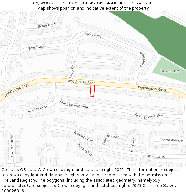 85, WOODHOUSE ROAD, URMSTON, MANCHESTER, M41 7NT: Location map and indicative extent of plot