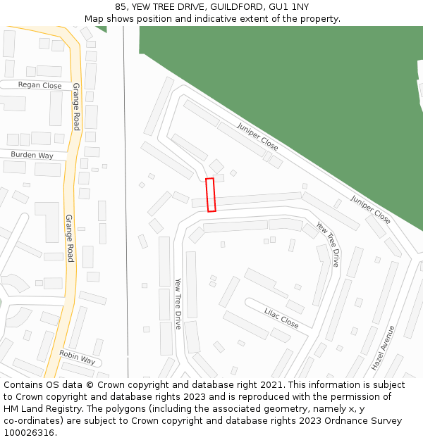 85, YEW TREE DRIVE, GUILDFORD, GU1 1NY: Location map and indicative extent of plot