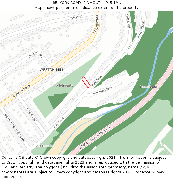 85, YORK ROAD, PLYMOUTH, PL5 1AU: Location map and indicative extent of plot