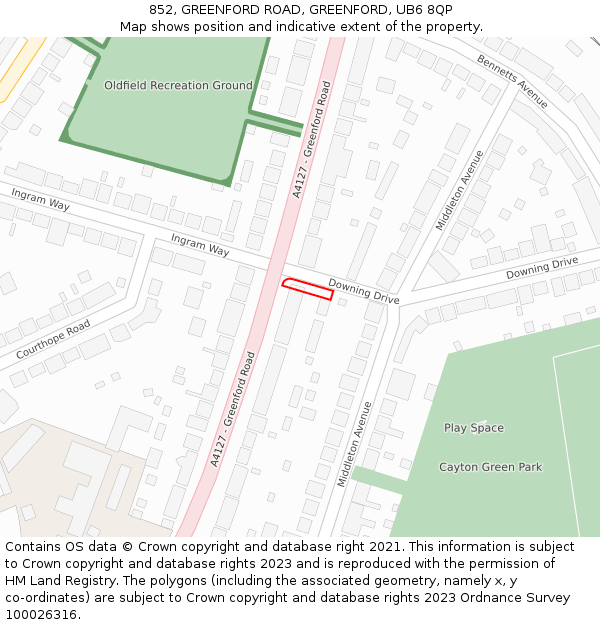 852, GREENFORD ROAD, GREENFORD, UB6 8QP: Location map and indicative extent of plot