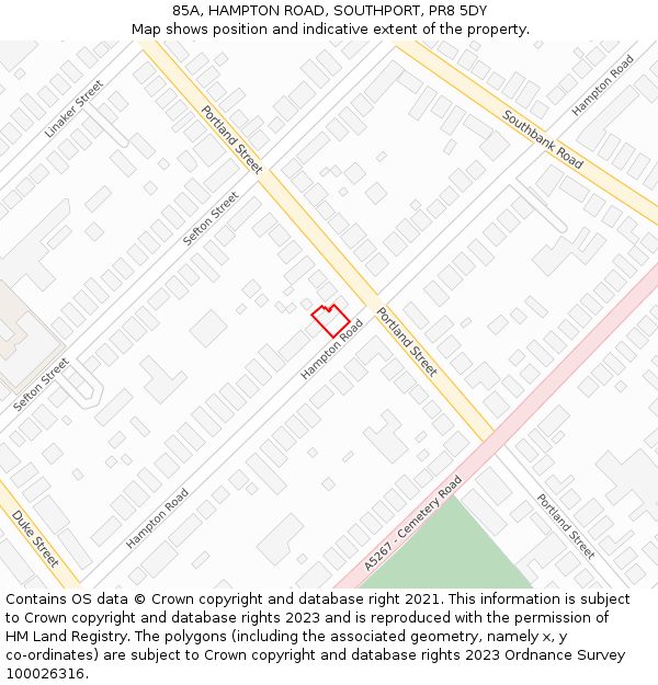 85A, HAMPTON ROAD, SOUTHPORT, PR8 5DY: Location map and indicative extent of plot