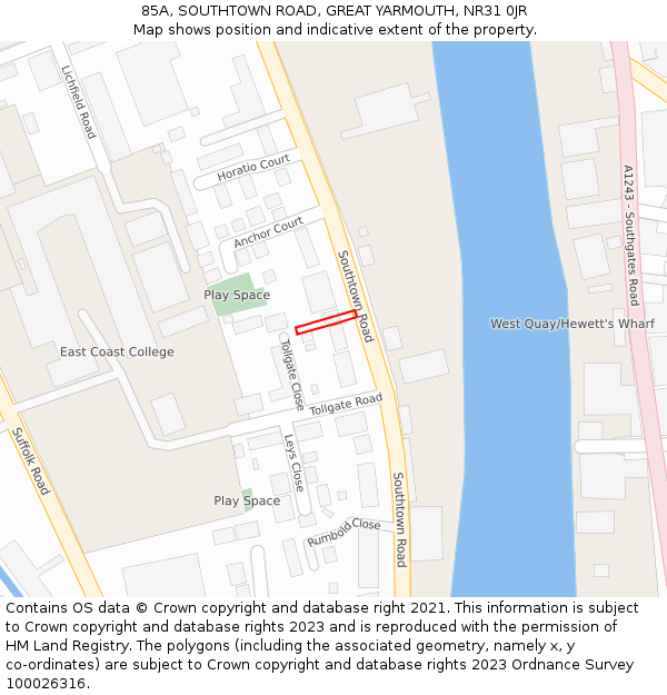 85A, SOUTHTOWN ROAD, GREAT YARMOUTH, NR31 0JR: Location map and indicative extent of plot