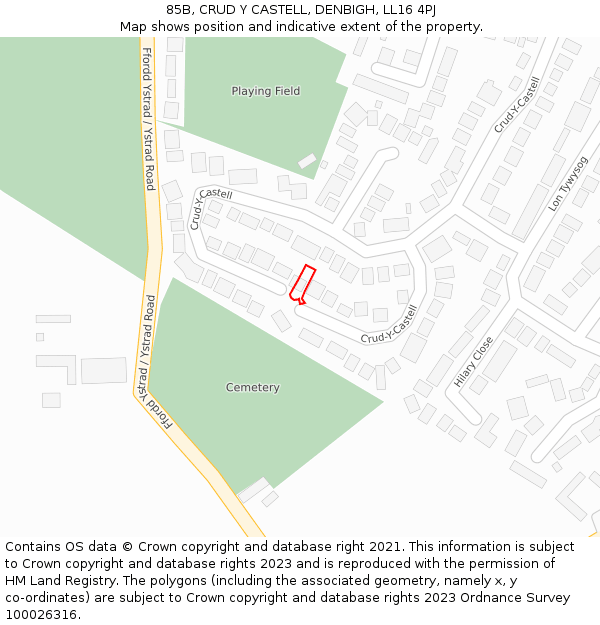 85B, CRUD Y CASTELL, DENBIGH, LL16 4PJ: Location map and indicative extent of plot