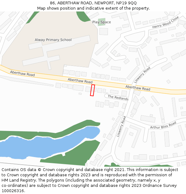 86, ABERTHAW ROAD, NEWPORT, NP19 9QQ: Location map and indicative extent of plot