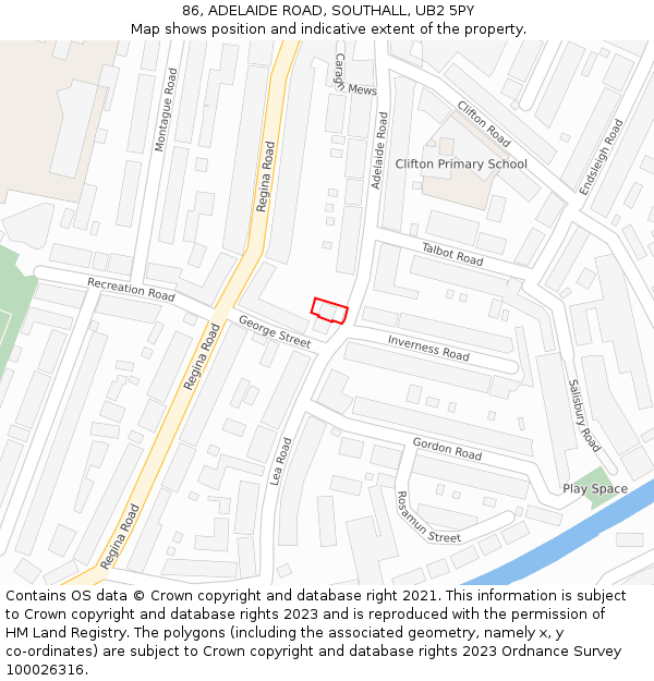 86, ADELAIDE ROAD, SOUTHALL, UB2 5PY: Location map and indicative extent of plot