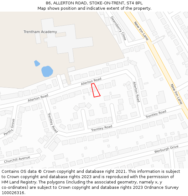 86, ALLERTON ROAD, STOKE-ON-TRENT, ST4 8PL: Location map and indicative extent of plot