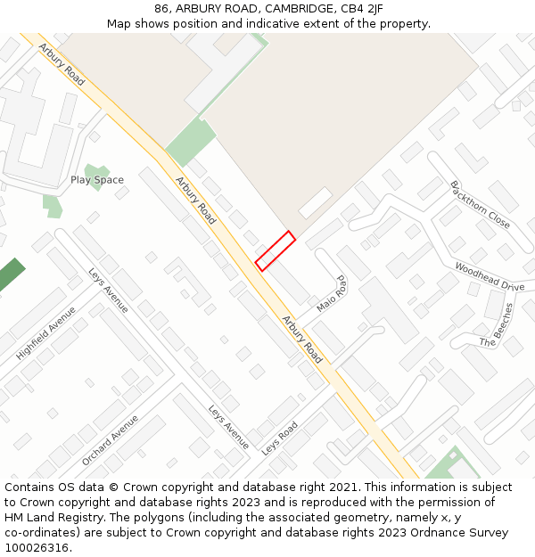 86, ARBURY ROAD, CAMBRIDGE, CB4 2JF: Location map and indicative extent of plot