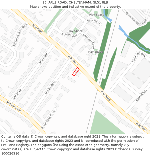 86, ARLE ROAD, CHELTENHAM, GL51 8LB: Location map and indicative extent of plot