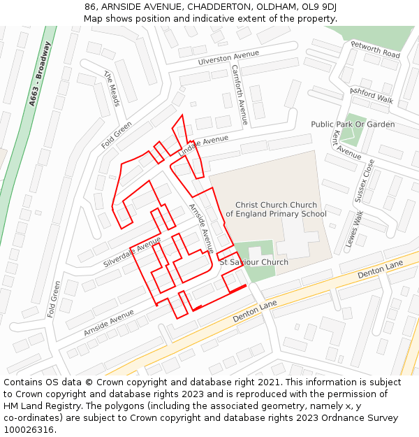 86, ARNSIDE AVENUE, CHADDERTON, OLDHAM, OL9 9DJ: Location map and indicative extent of plot