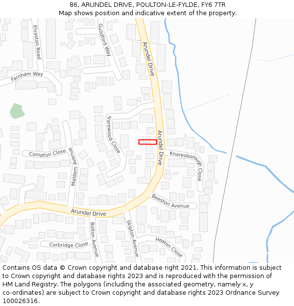 86, ARUNDEL DRIVE, POULTON-LE-FYLDE, FY6 7TR: Location map and indicative extent of plot