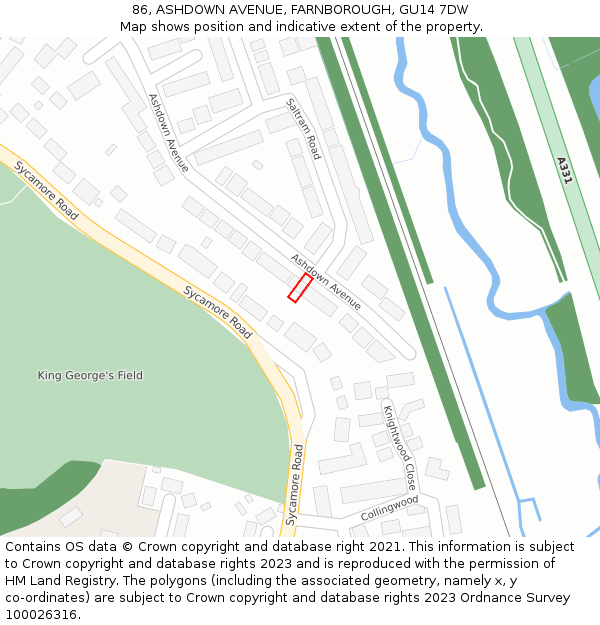 86, ASHDOWN AVENUE, FARNBOROUGH, GU14 7DW: Location map and indicative extent of plot