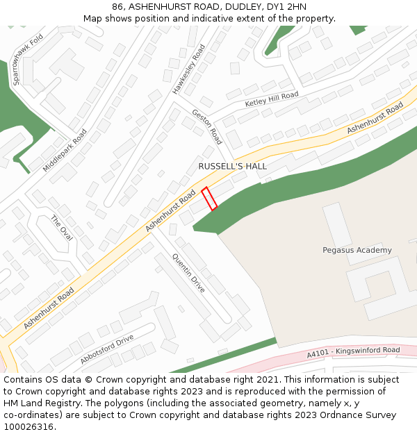 86, ASHENHURST ROAD, DUDLEY, DY1 2HN: Location map and indicative extent of plot