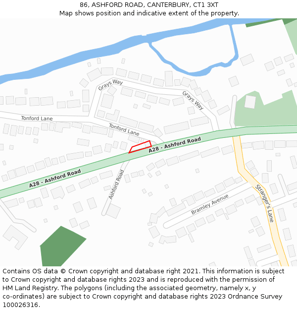 86, ASHFORD ROAD, CANTERBURY, CT1 3XT: Location map and indicative extent of plot