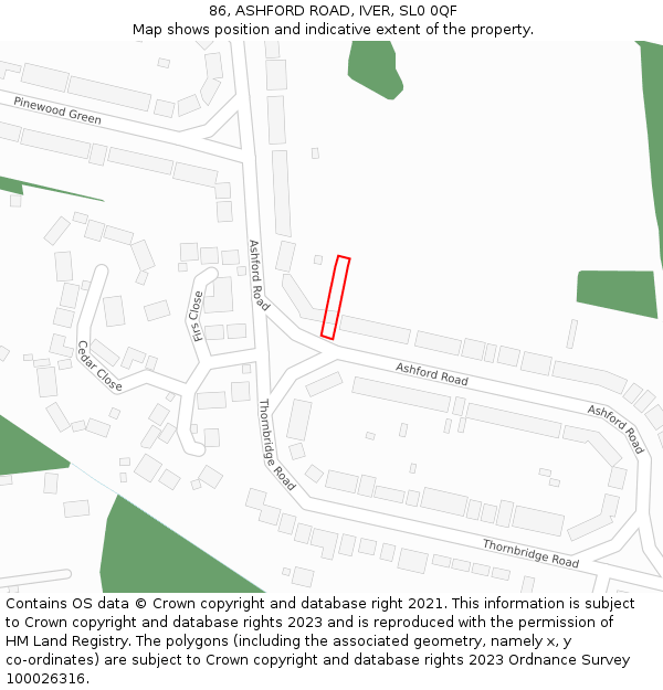 86, ASHFORD ROAD, IVER, SL0 0QF: Location map and indicative extent of plot