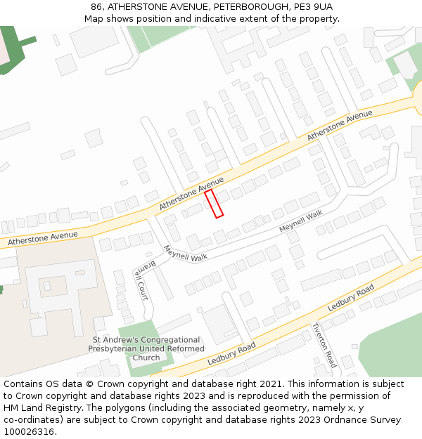 86, ATHERSTONE AVENUE, PETERBOROUGH, PE3 9UA: Location map and indicative extent of plot