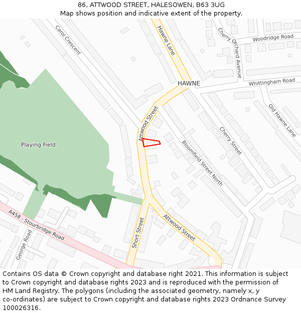 86, ATTWOOD STREET, HALESOWEN, B63 3UG: Location map and indicative extent of plot