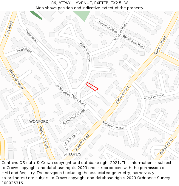 86, ATTWYLL AVENUE, EXETER, EX2 5HW: Location map and indicative extent of plot