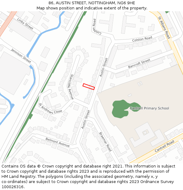 86, AUSTIN STREET, NOTTINGHAM, NG6 9HE: Location map and indicative extent of plot