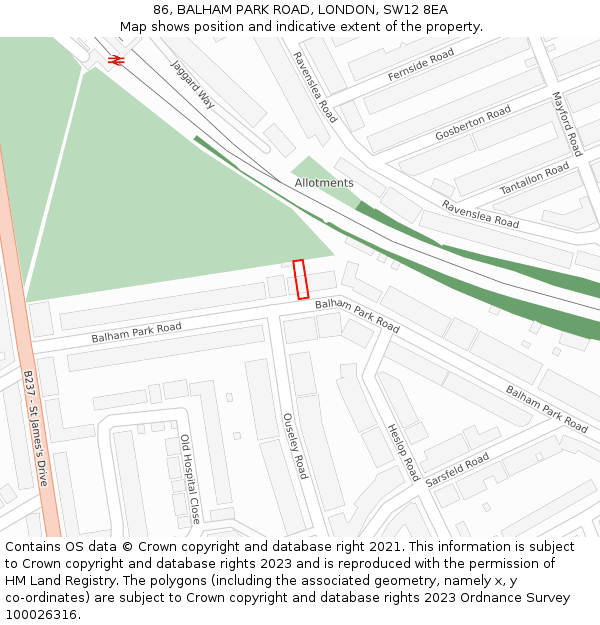86, BALHAM PARK ROAD, LONDON, SW12 8EA: Location map and indicative extent of plot