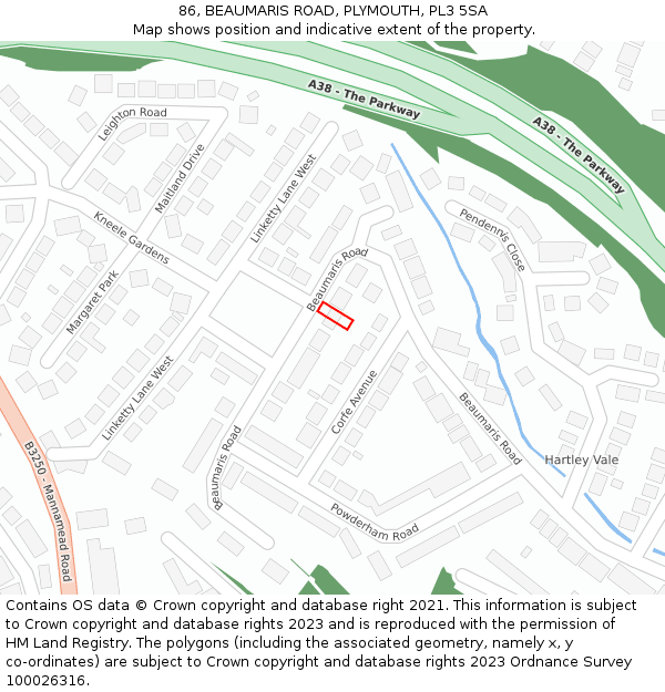 86, BEAUMARIS ROAD, PLYMOUTH, PL3 5SA: Location map and indicative extent of plot