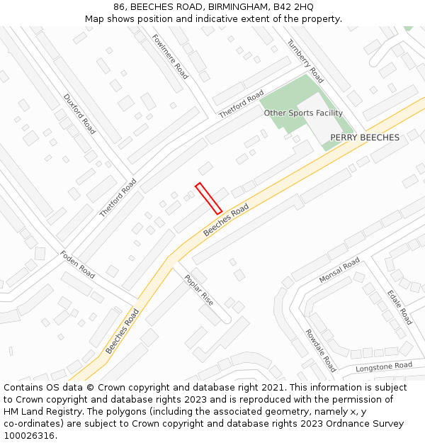 86, BEECHES ROAD, BIRMINGHAM, B42 2HQ: Location map and indicative extent of plot