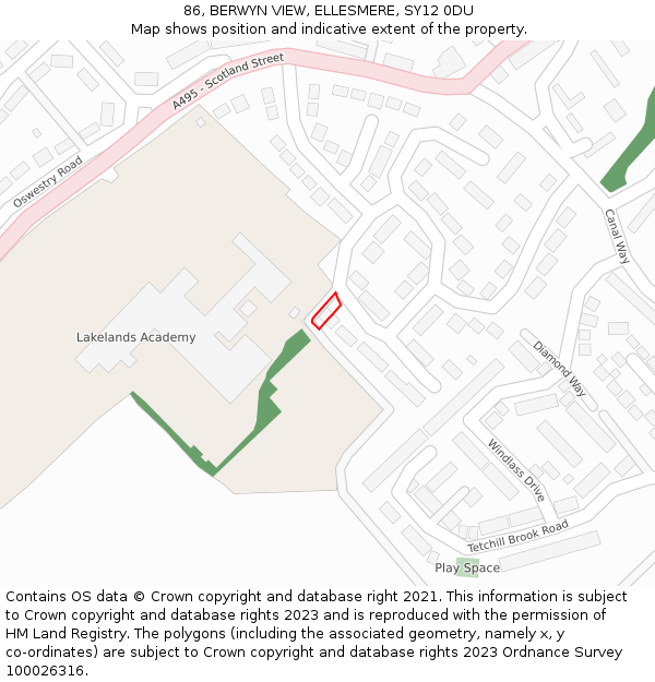 86, BERWYN VIEW, ELLESMERE, SY12 0DU: Location map and indicative extent of plot