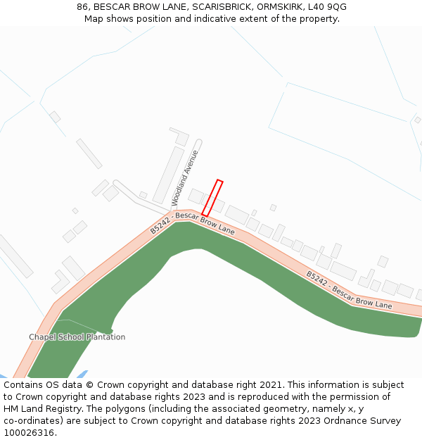 86, BESCAR BROW LANE, SCARISBRICK, ORMSKIRK, L40 9QG: Location map and indicative extent of plot