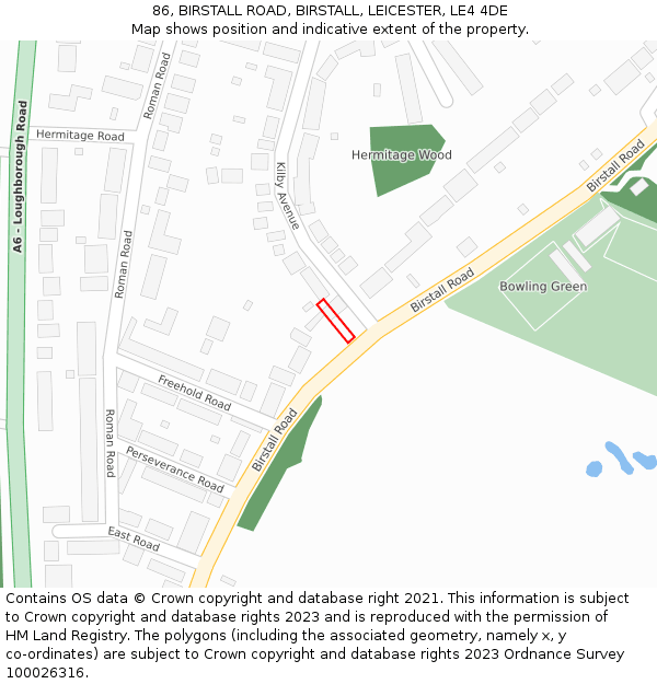 86, BIRSTALL ROAD, BIRSTALL, LEICESTER, LE4 4DE: Location map and indicative extent of plot