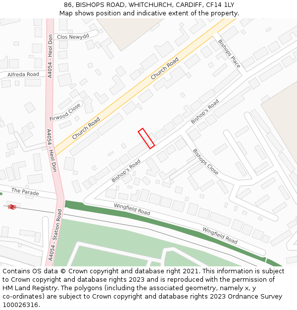 86, BISHOPS ROAD, WHITCHURCH, CARDIFF, CF14 1LY: Location map and indicative extent of plot
