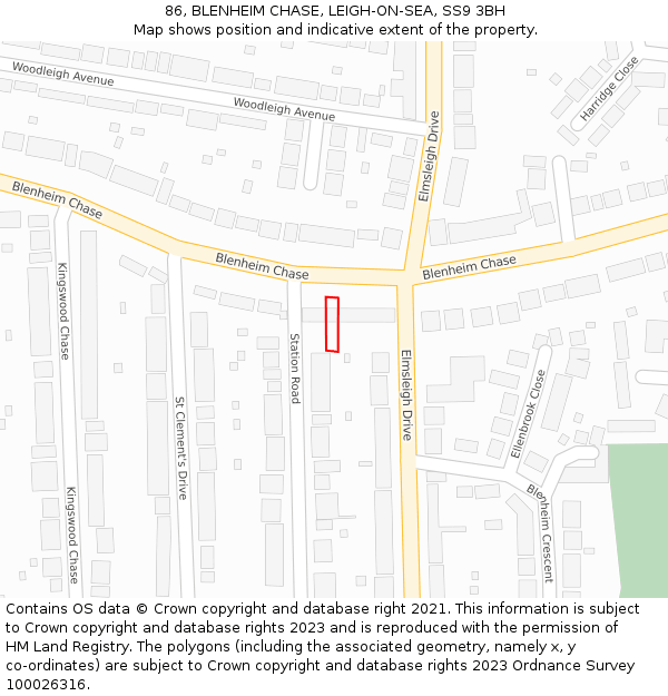 86, BLENHEIM CHASE, LEIGH-ON-SEA, SS9 3BH: Location map and indicative extent of plot
