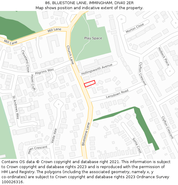 86, BLUESTONE LANE, IMMINGHAM, DN40 2ER: Location map and indicative extent of plot
