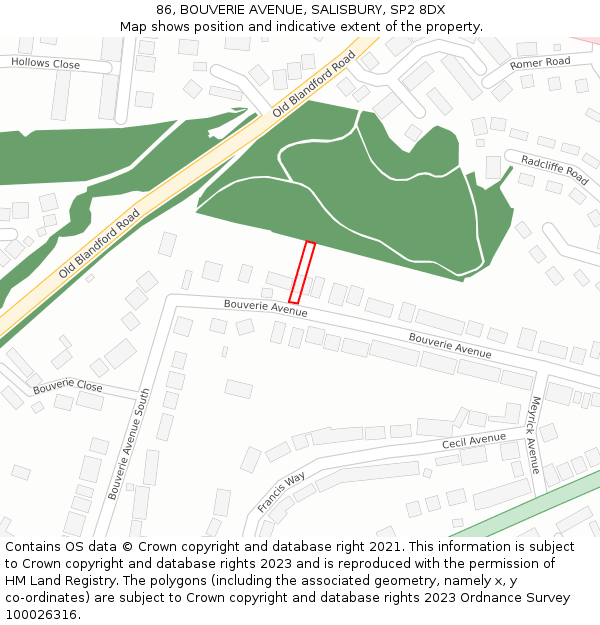 86, BOUVERIE AVENUE, SALISBURY, SP2 8DX: Location map and indicative extent of plot