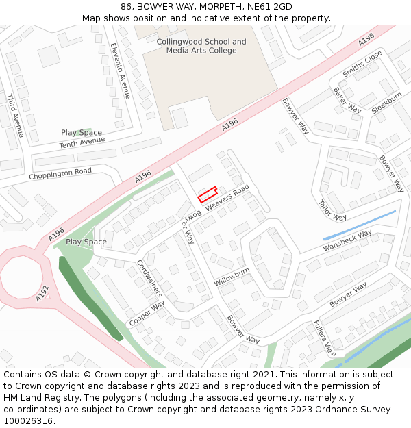 86, BOWYER WAY, MORPETH, NE61 2GD: Location map and indicative extent of plot