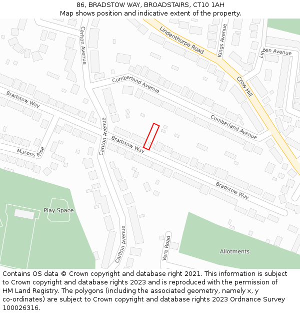 86, BRADSTOW WAY, BROADSTAIRS, CT10 1AH: Location map and indicative extent of plot