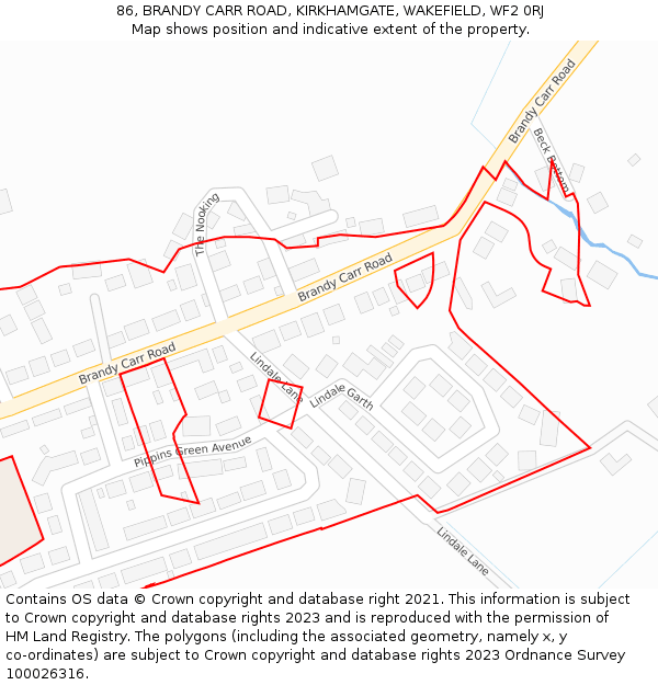 86, BRANDY CARR ROAD, KIRKHAMGATE, WAKEFIELD, WF2 0RJ: Location map and indicative extent of plot