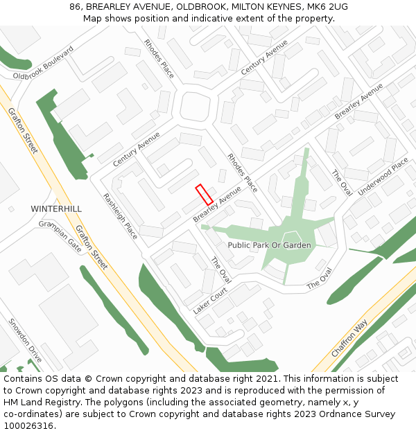 86, BREARLEY AVENUE, OLDBROOK, MILTON KEYNES, MK6 2UG: Location map and indicative extent of plot